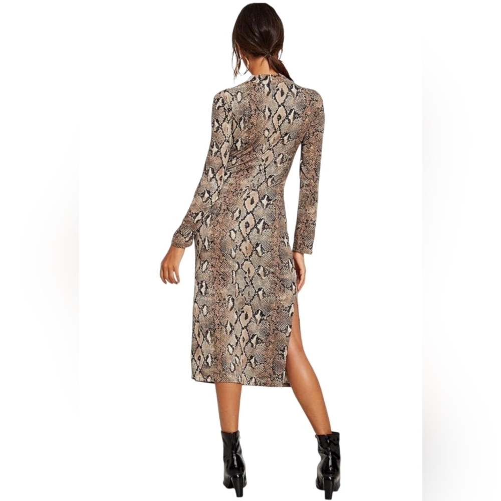Snake-Print Long Sleeve Tie-Waist Midi Dress - Picture 2 of 10